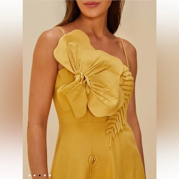 knee length dresses for ladies Farm Rio Sand 3D Flower Bodice Midi Dress, Sand / Xs